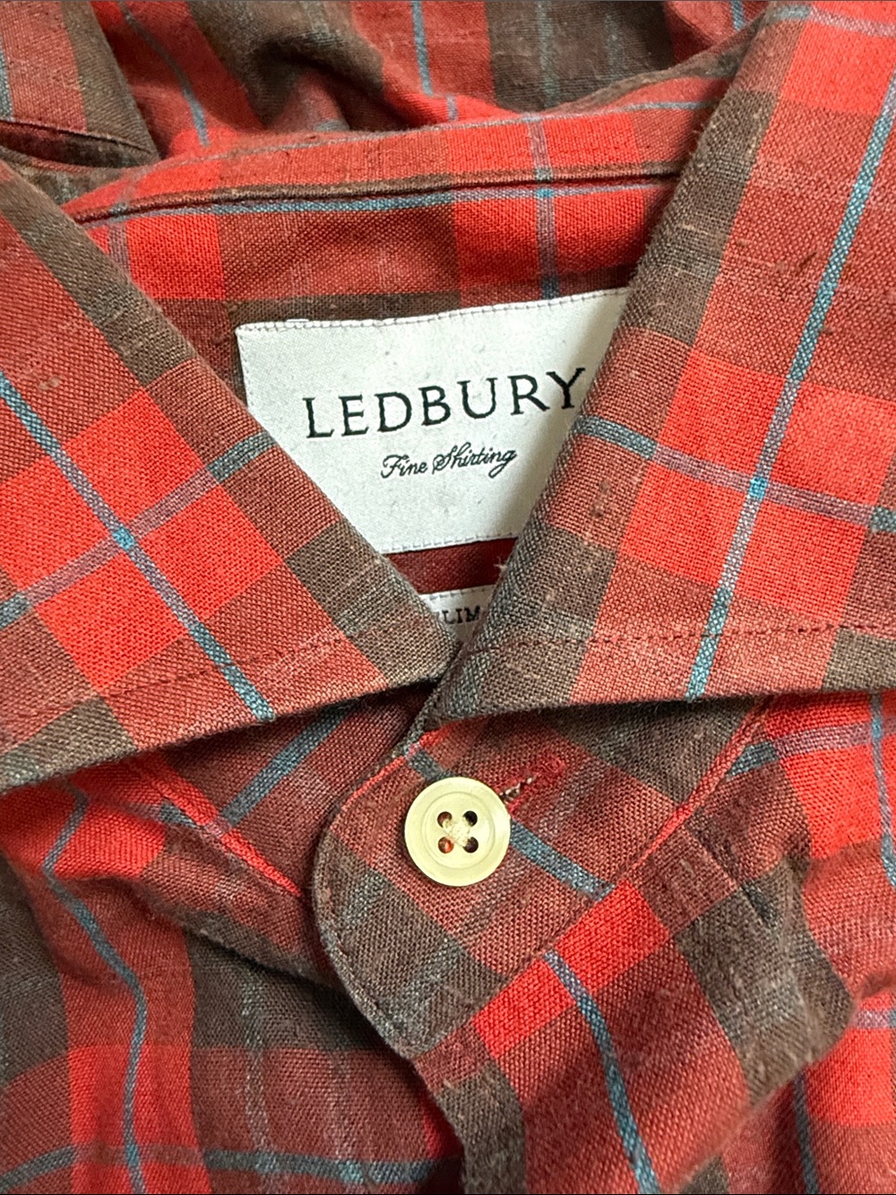 Men's Red and Brown Plaid Button-Up Shirt